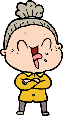 Bir insan tarafından çizilmiş mutlu yaşlı kadın çizgi filmi.