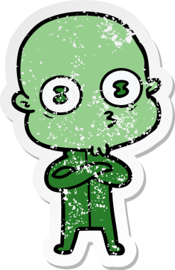 Bir insan tarafından çizilmiş garip kel bir uzay adamının sıkıntılı çıkartması.