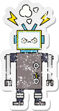 Bir insan tarafından çizilmiş sevimli bir robot çizgi film çıkartması.