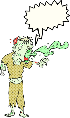 El yazısıyla çizilmiş çizgi roman konuşma balonu. Bir insan tarafından çizilmiş iğrenç zombi.