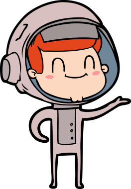 Bir insan tarafından çizilmiş mutlu astronot çizgi filmi.