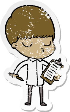 Bir insan tarafından çizilmiş, sıkıntılı bir çizgi film çıkartması.