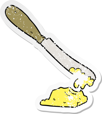 Bir insan tarafından çizilen tereyağını dağıtan karikatür bıçağının sıkıntılı çıkartması.