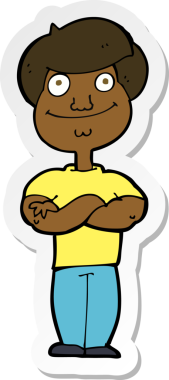 Bir insan tarafından çizilmiş mutlu bir adamın çıkartması.