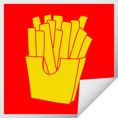 Bir insan tarafından çizilmiş kare soyulmuş garip çizgi film patates kızartması.