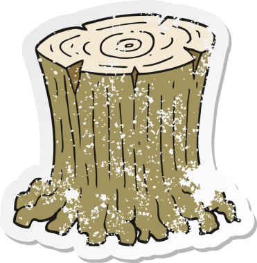 Bir insan tarafından çizilmiş büyük ağaç kütüğünün gerilemiş retro yapıştırması.