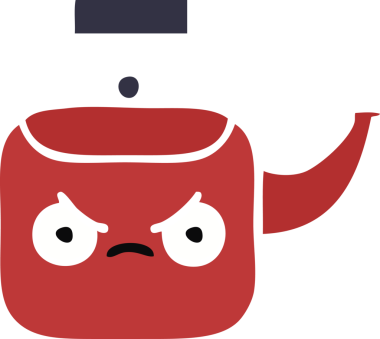 Bir insan tarafından çizilmiş bir çaydanlığın düz renkli retro karikatürü