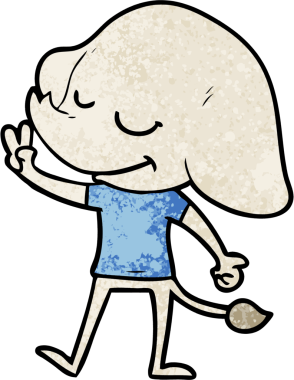 Bir insan tarafından çizilmiş gülümseyen bir fil.