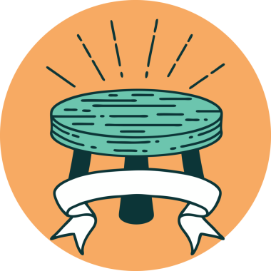 Bir insan tarafından çizilmiş dövme stili ahşap bir tabure.