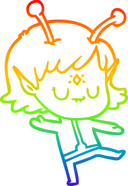 Gökkuşağı gradyan çizgisi bir insan tarafından çizilmiş uzaylı bir kızın çizimi