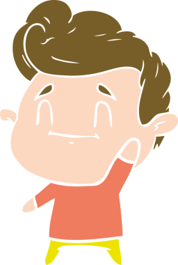 Bir insan tarafından çizilmiş mutlu düz renkli karikatür adam.