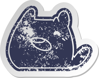 Bir insan tarafından çizilmiş kawaii kedisine ait sıkıntılı bir karikatür çıkartması.