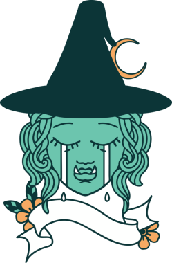 Retro Dövme Tarzı Bir insan tarafından çizilmiş yarı ork cadı yüzü ağlıyor