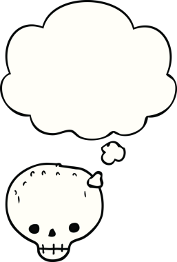 Bir insan tarafından çizilmiş düşünce baloncuklu bir kafatası.