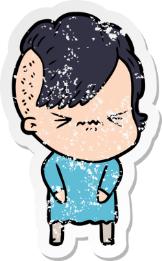 Bir insan tarafından çizilmiş sinirli bir hippi kızın sıkıntılı çıkartması.