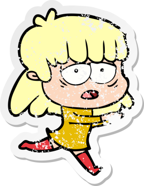 Bir insan tarafından çizilmiş yorgun bir karikatür çıkartması.