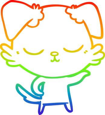 Gökkuşağı gradyan çizimi. Bir insan tarafından çizilmiş şirin bir köpek çizimi.