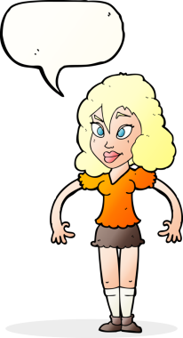 Bir insan tarafından çizilmiş konuşma balonu olan güzel bir kadın.