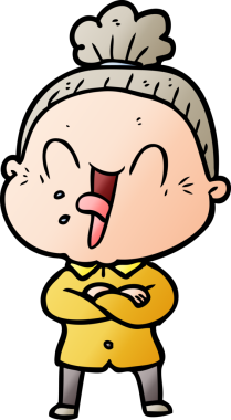 Bir insan tarafından çizilmiş mutlu yaşlı kadın çizgi filmi.