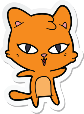 Bir insan tarafından çizilmiş çizgi film kedisinin çıkartması.