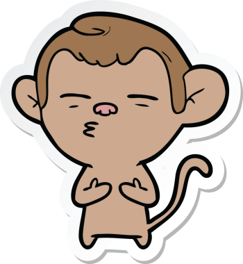 Bir insan tarafından çizilmiş şüpheli bir maymunun çıkartması.