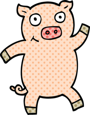 Bir insan tarafından çizilmiş çizgi roman tarzı dans eden domuz.