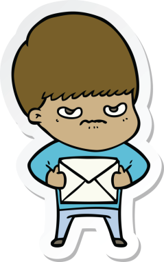 Bir insan tarafından çizilmiş kızgın bir çizgi film çocuğunun çıkartması.