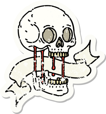 Bir insan tarafından çizilmiş kafatasının pankartıyla eski bir etiket.