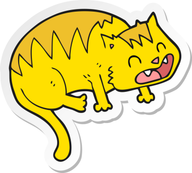 Bir insan tarafından çizilmiş çizgi film kedisinin çıkartması.