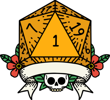 Retro Dövme Biçimi Doğal Bir d20 zar bir insan tarafından çizildi