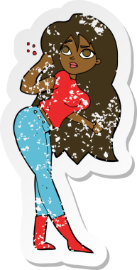 Bir insan tarafından çizilmiş bir karikatür kadının gerilimli çıkartması.