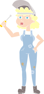 Bir insan tarafından çizilmiş kadın tamircinin düz renk çizimi