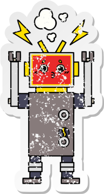 Bir insan tarafından çizilmiş sevimli bir robot robot arızasının sıkıntılı çıkartması.