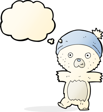 Bir insan tarafından çizilmiş düşünce baloncuklu şirin kutup ayısı.