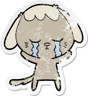 Bir insan tarafından çizilmiş ağlayan şirin bir köpek yavrusu çıkartması.