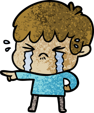 Bir insan tarafından çizilmiş ağlayan çizgi film çocuğu.