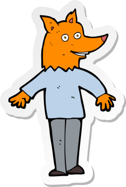 Bir insan tarafından çizilmiş mutlu tilki adamın çıkartması.