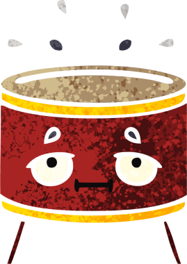 Bir insan tarafından çizilmiş davulun retro çizim tarzı karikatürü