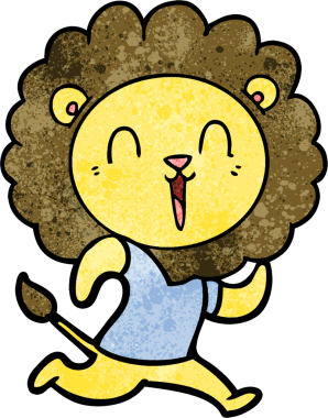 Bir insan tarafından çizilmiş gülen aslan çizgi filmi.