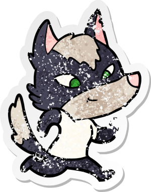 Bir insan tarafından çizilmiş dost canlısı bir kurdun sıkıntılı çıkartması.