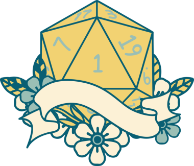 Retro Dövme Biçimi Doğal Bir d20 zar bir insan tarafından çizildi