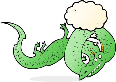 Bir insan tarafından çizilmiş düşünce balonlu Çin ejderhası çizgi filmi.