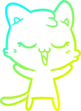 Bir insan tarafından çizilmiş mutlu çizgi film kedisinin soğuk gradyan çizgisi.