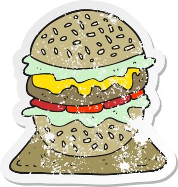 Bir insan tarafından çizilmiş lezzetli bir hamburgerin gerilimli yapıştırması.