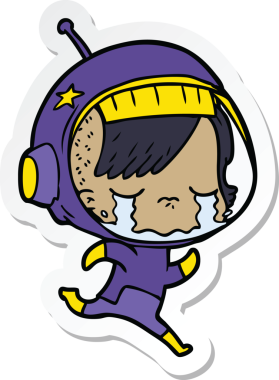 Bir insan tarafından çizilmiş, ağlayan astronot bir kızın çıkartması.