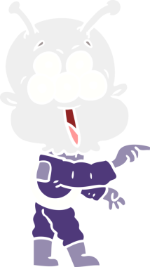 Bir insan tarafından çizilmiş mutlu düz renkli çizgi film uzaylısı.