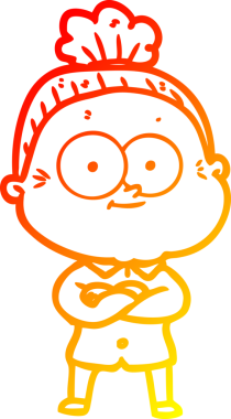 Bir insan tarafından çizilmiş mutlu, yaşlı bir kadının sıcak çizgi çizimi.