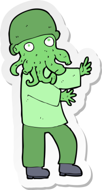 Bir insan tarafından çizilmiş bir canavar adamın çıkartması.