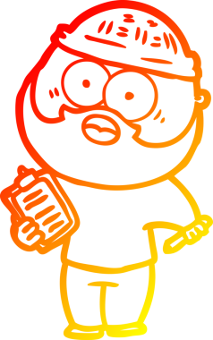 Bir insan tarafından çizilmiş kalem ve pano ile sakallı bir adamın sıcak çizgi çizimi.