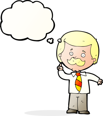 Bir insan tarafından çizilmiş düşünce baloncuğu fikri olan karikatür muhabiri.